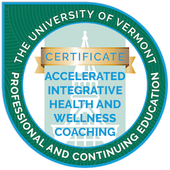 University of Vermont Accelerated Integrative Health and Wellness Coaching certificate badge
